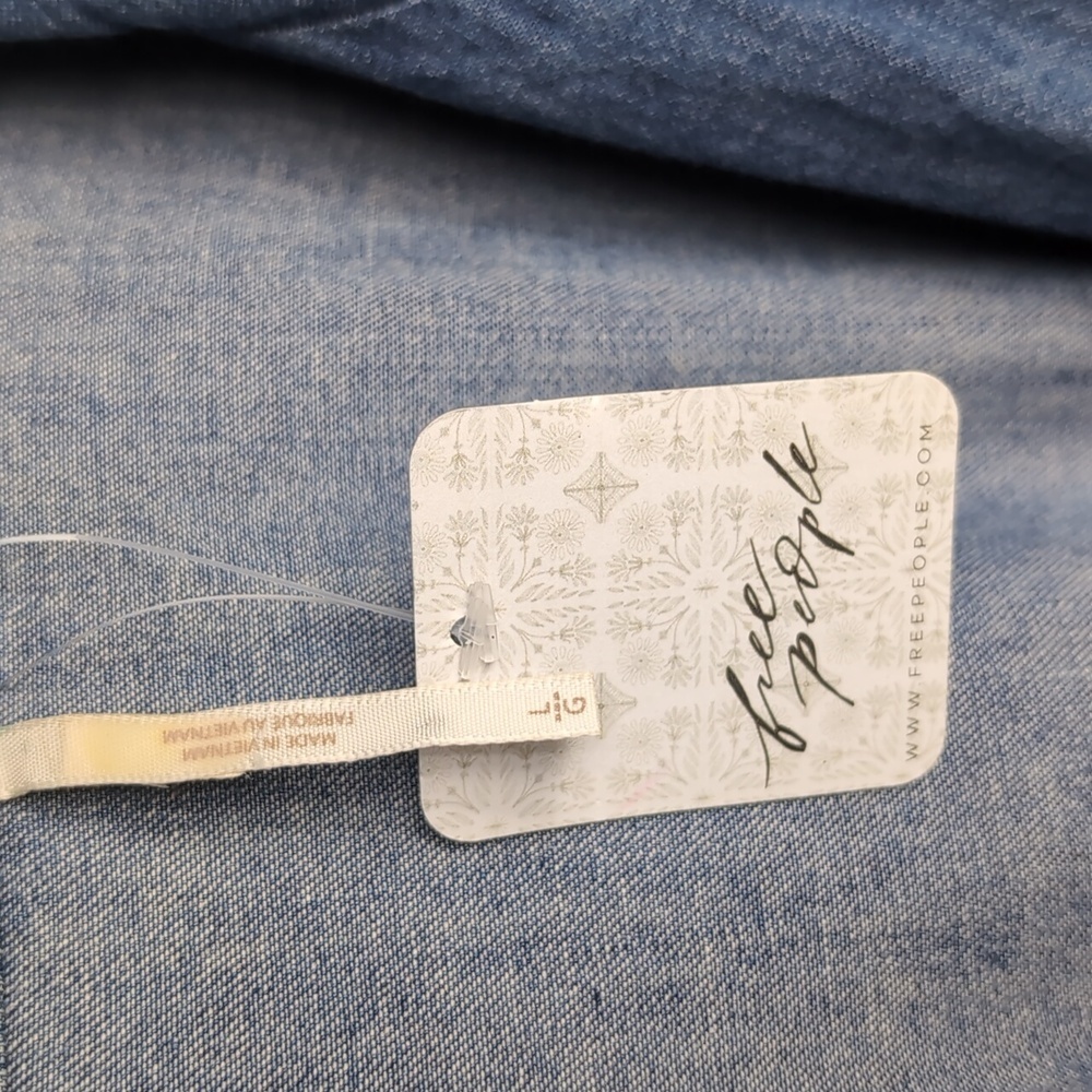 Free People Chester Dress Womens Large Stretch Denim Flutter Sleeve Sparkle 8 - Picture 7 of 15